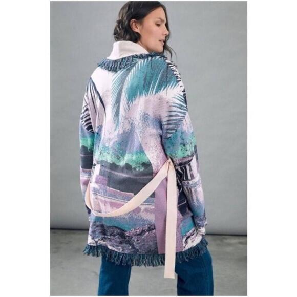 NWT Anthropologie Sunset Fringe Belted Cardigan Blanket Jacket MP - Picture 10 of 11